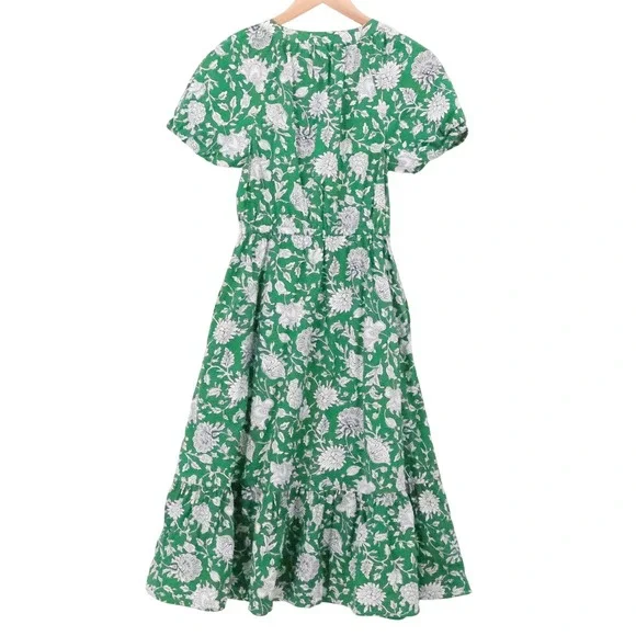 J Crew Floral Tiered Midi Dress Womens Size 00 Green Boho Cottage Pockets 2024 - Picture 7 of 13